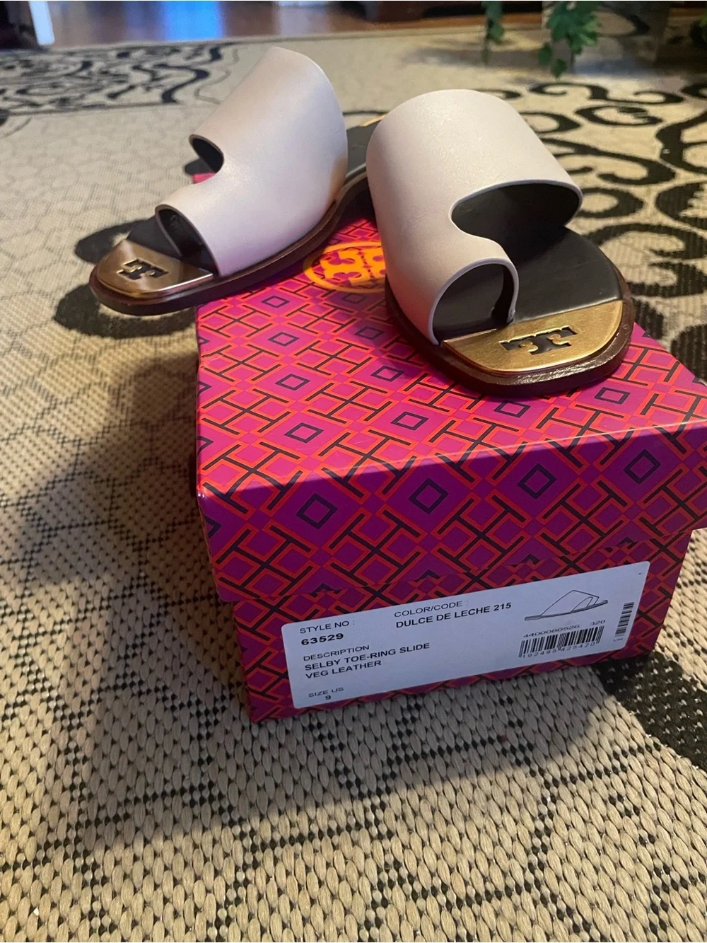 Tory Burch Cream Leather Slide Mules with Gold Logo